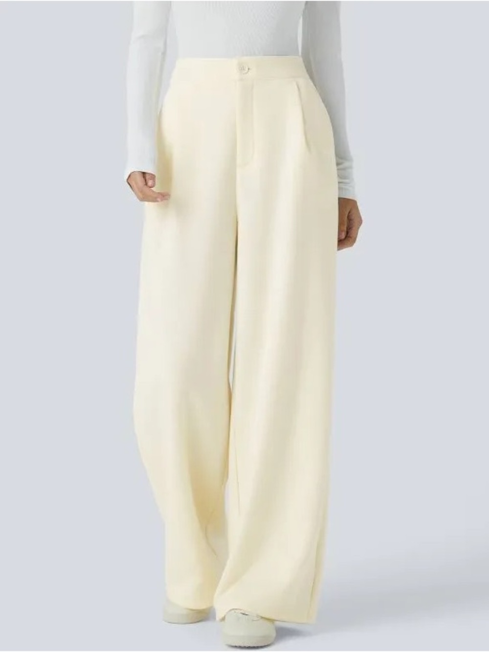 NWT HALARA Cream High Waisted Pleated Wide Leg Sweatpant Pants Size Medium